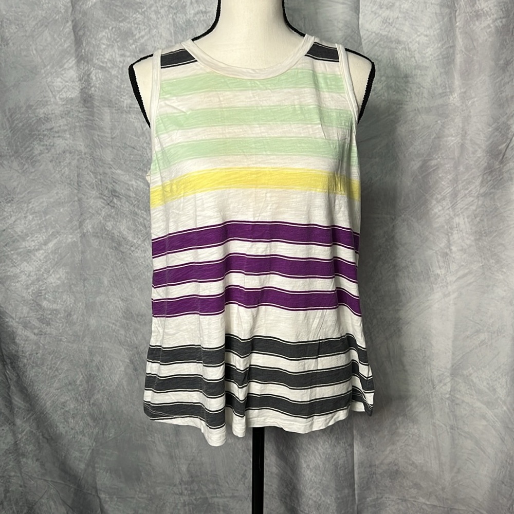 Maurices Fit and Flare Tank Top with Mint, Yellow, Cream, Purple & Navy Stripes